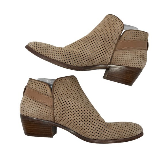 Sam Edelman Paula Tan Ankle Boot Booties Women’s Size 9 Perforated Suede - Picture 2 of 9